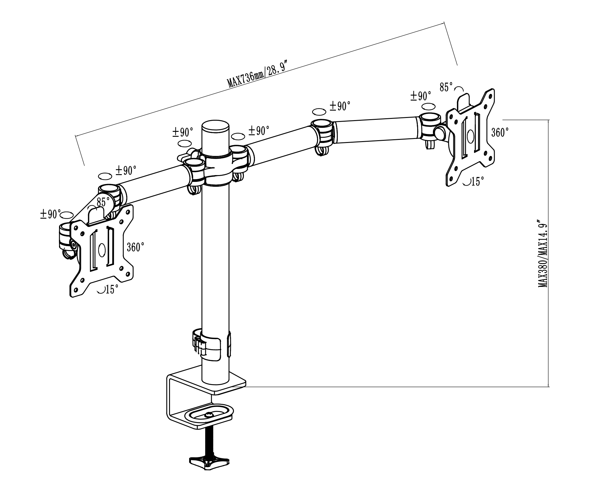 Desenho de braço de monitor duplo 